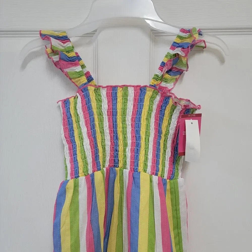 Zunie Girl A-Line Ruffled Straps Long Dress Multi Striped Size XS (4/5)